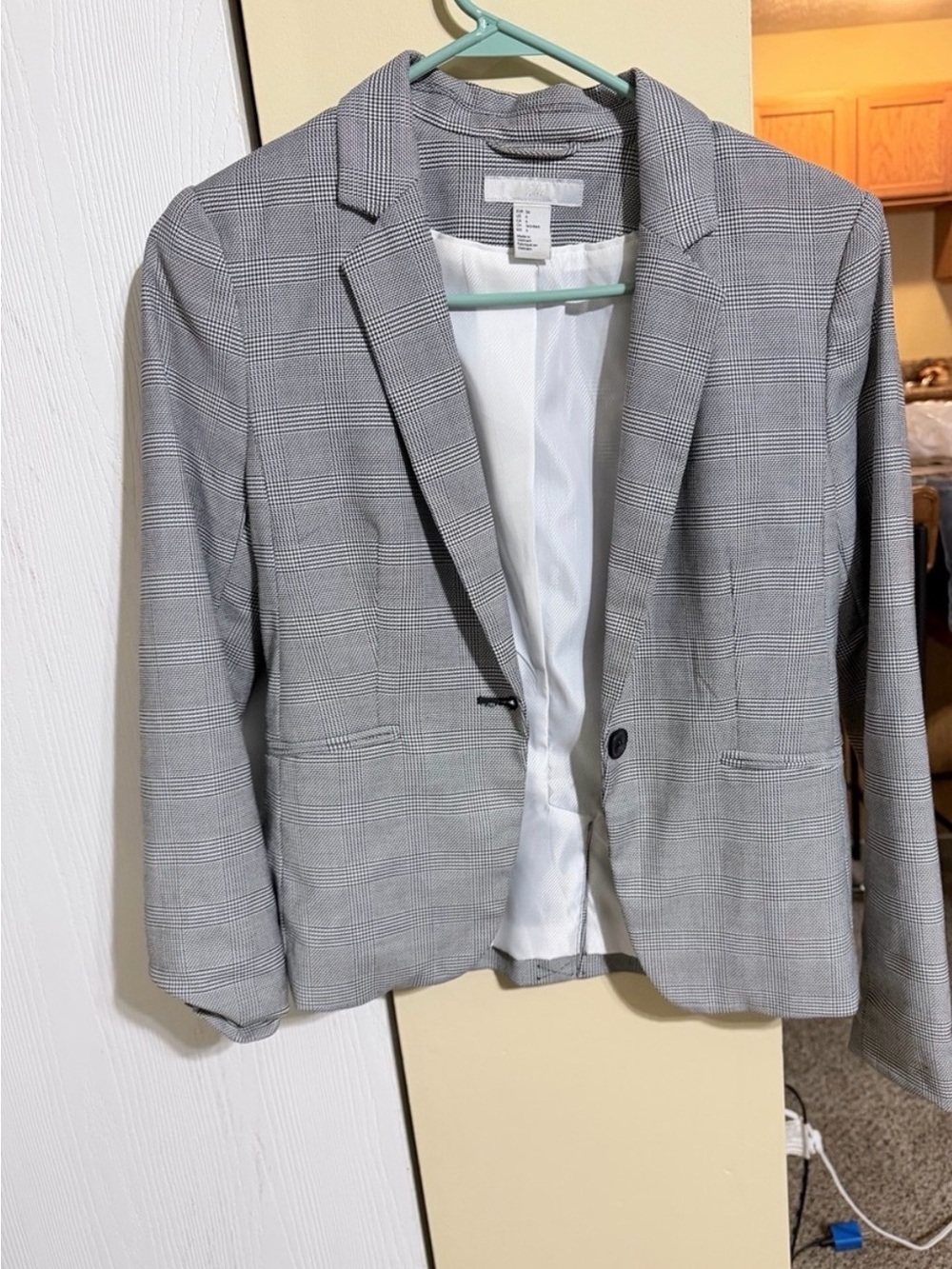 H&M Gray Glen Plaid Single-Button Blazer